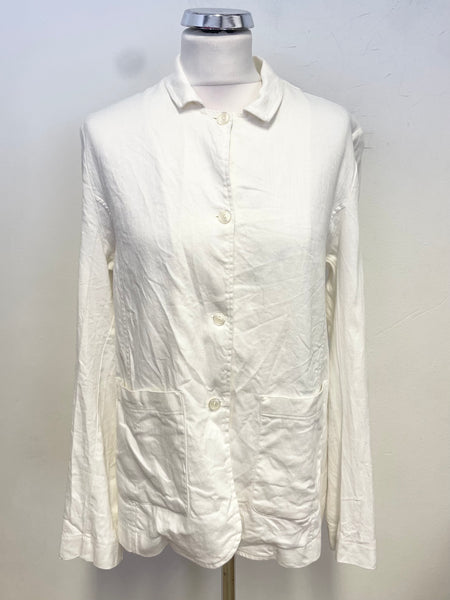 MAMA B GLICINE D WHITE LINEN & COTTON BLEND LONG SLEEVED JACKET  SIZE S