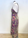 UNBRANDED PURPLE PRINT HALTER TIE NECK MAXI DRESS SIZE S