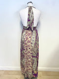 UNBRANDED PURPLE PRINT HALTER TIE NECK MAXI DRESS SIZE S