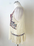 MOUTAKI CREAM & MULTI COLOUR EMBROIDERED SCOOP NECK SLEEVELESS TOP ONE SIZE