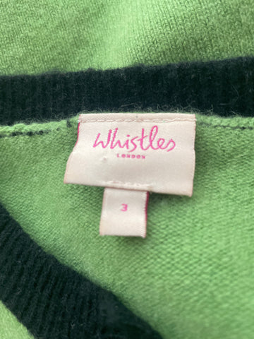 WHISTLES GREEN & BLACK TRIMMED CASHMERE LONG SLEEVED CARDIGAN SIZE 3 UK M