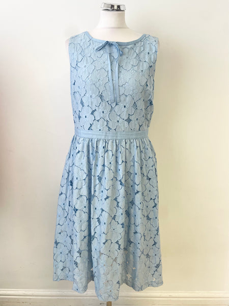 CATH KIDSTON LIGHT BLUE BRODERIE ANGLAISE SLEEVELESS FIT & FLARE DRESS SIZE 14