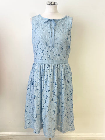 CATH KIDSTON LIGHT BLUE BRODERIE ANGLAISE SLEEVELESS FIT & FLARE DRESS SIZE 14