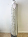 BRAND NEW NITYA GREY & CREAM EMBROIDERED OVERLAY SLEEVELESS MAXI DRESS  SIZE 42 UK 14