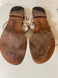 LK BENNETT TAN LEATHER DIAMANTE TOE POST FLIP FLOPS SIZE 7/40