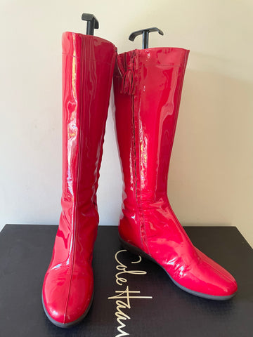 COLE HAAN NIKE AIR LUCIE CHERRY RED PATENT LEATHER WATERPROOF TALL BOOTS SIZE 6.5