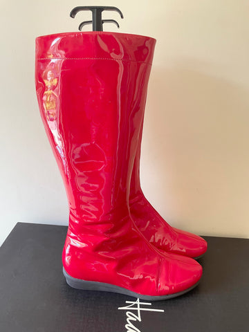 COLE HAAN NIKE AIR LUCIE CHERRY RED PATENT LEATHER WATERPROOF TALL BOOTS SIZE 6.5