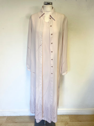 GOLD BY MICHAEL H PALE PINK PRINT SLEEVELESS MAXI SHIFT DRESS & MATCHING DUSTER COAT SIZE 14