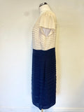 AUTOGRAPH NAVY & IVORY TOP PLEATED CAP SLEEVED PENCIL DRESS  SIZE 16