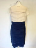 AUTOGRAPH NAVY & IVORY TOP PLEATED CAP SLEEVED PENCIL DRESS  SIZE 16