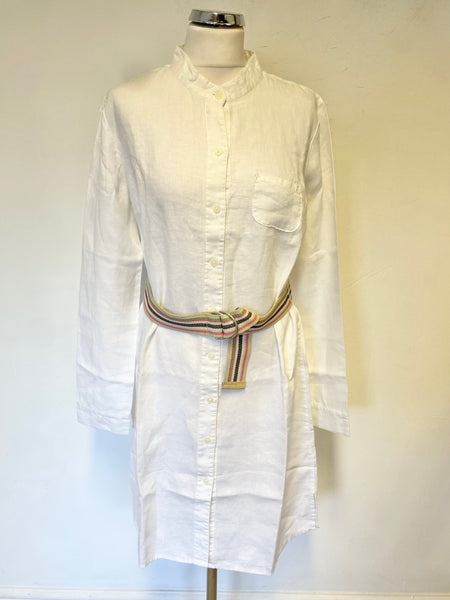 HIHO DESIGNED BY TORTOLA WHITE LINEN COLLARLESS LONG SLEEVED SHIRT DRESS  SIZE M