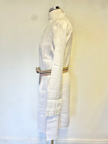 HIHO DESIGNED BY TORTOLA WHITE LINEN COLLARLESS LONG SLEEVED SHIRT DRESS  SIZE M