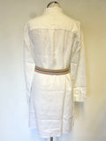 HIHO DESIGNED BY TORTOLA WHITE LINEN COLLARLESS LONG SLEEVED SHIRT DRESS  SIZE M