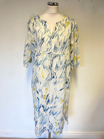 POETRY BLUE,YELLOW & WHITE PRINT HALF SLEEVE RELAXED FIT SHIFT DRESS SIZE 10