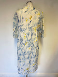 POETRY BLUE,YELLOW & WHITE PRINT HALF SLEEVE RELAXED FIT SHIFT DRESS SIZE 10