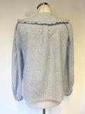 WHISTLES 100% COTTON BLUE &WHITE STRIPE & SPOT PETER PAN COLLARED LONG SLEEVED SHIRT SIZE 10