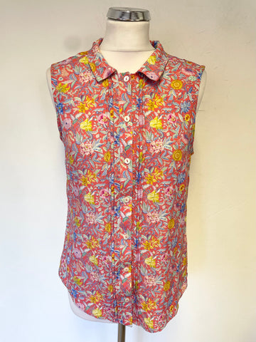 BRORA RED & MULTI COLOURED FLORAL PRINT COLLARED SLEEVELESS TOP SIZE 10