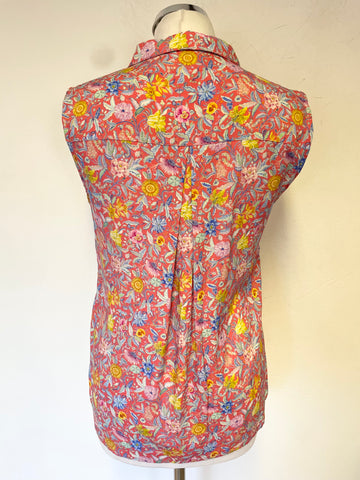 BRORA RED & MULTI COLOURED FLORAL PRINT COLLARED SLEEVELESS TOP SIZE 10