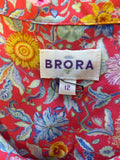 BRORA RED & MULTI COLOURED FLORAL PRINT COLLARED SLEEVELESS TOP SIZE 10