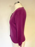 HOBBS PURPLE SILK & CASHMERE BLEND ROUND NECK 3/4 SLEEVED CARDIGAN  SIZE 10