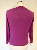 HOBBS PURPLE SILK & CASHMERE BLEND ROUND NECK 3/4 SLEEVED CARDIGAN  SIZE 10