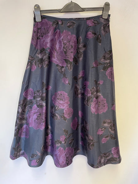 LAURA ASHLEY DARK GREEN PURPLE FLORAL PRINT FLARE MIDI SKIRT SIZE 8