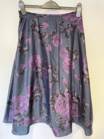 LAURA ASHLEY DARK GREEN PURPLE FLORAL PRINT FLARE MIDI SKIRT SIZE 8