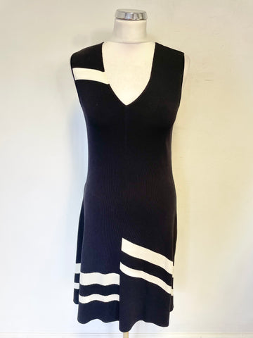 MINT VELVET BLACK WITH WHITE STRIPE SLEEVELESS A- LINE DRESS SIZE 8