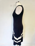 MINT VELVET BLACK WITH WHITE STRIPE SLEEVELESS A- LINE DRESS SIZE 8