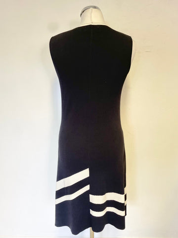 MINT VELVET BLACK WITH WHITE STRIPE SLEEVELESS A- LINE DRESS SIZE 8