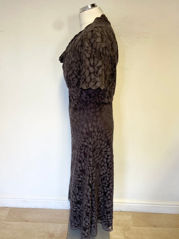 JACQUES VERT BROWN LACE MESH OVERLAY SLEEVELESS A-LINE DRESS & BOLERO TOP SIZE 12