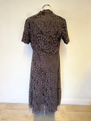 JACQUES VERT BROWN LACE MESH OVERLAY SLEEVELESS A-LINE DRESS & BOLERO TOP SIZE 12