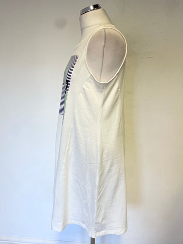 BRAND NEW DKNY WHITE LOGO PRINT SLEEVELESS A-LINE DRESS SIZE M