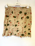 BRORA 100% LINEN BEIGE,RED & GREEN PRINT FLUTED HEM A-LINE SKIRT SIZE 12