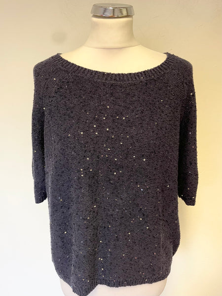 WHISTLES NAVY BLUE SEQUINNED SHORT SLEEVE JUMPER  SIZE 8