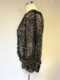 CONDITIONS APPLY BLACK MESH LACE RING & BEADED 3/4 SLEEVED TOP SIZE S