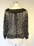 CONDITIONS APPLY BLACK MESH LACE RING & BEADED 3/4 SLEEVED TOP SIZE S