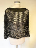 CONDITIONS APPLY BLACK MESH LACE RING & BEADED 3/4 SLEEVED TOP SIZE S