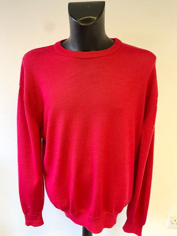 MASSOTI 100% MERINO WOOL RED ROUND NECK LONG SLEEVED JUMPER SIZE XL