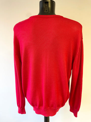 MASSOTI 100% MERINO WOOL RED ROUND NECK LONG SLEEVED JUMPER SIZE XL