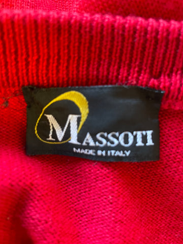 MASSOTI 100% MERINO WOOL RED ROUND NECK LONG SLEEVED JUMPER SIZE XL