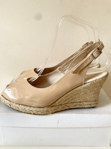 RUSSELL & BROMLEY NUDE PATENT PEEPTOE SLINGBACK ESPADRILLE WEDGE HEELS SIZE 5/38