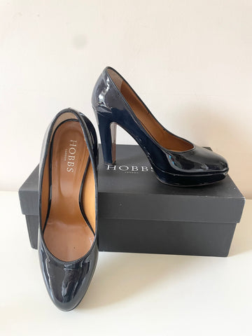 HOBBS BLAISE NAVY BLUE PATENT LEATHER PLATFORM COURT SHOES SIZE 4.5/ 37.5