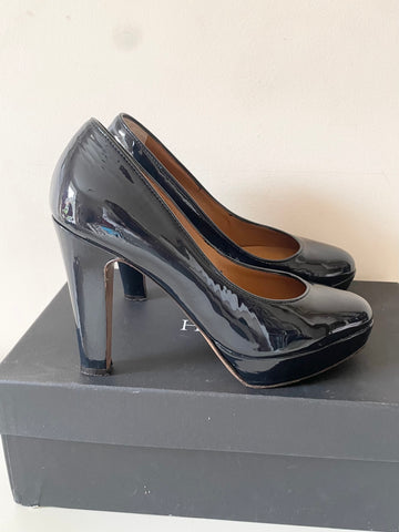 HOBBS BLAISE NAVY BLUE PATENT LEATHER PLATFORM COURT SHOES SIZE 4.5/ 37.5