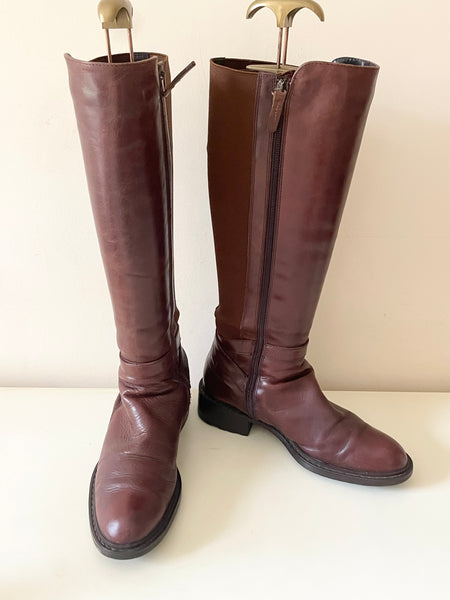 RUSSELL & BROMLEY CHESTNUT BROWN LEATHER KNEE LENGTH BOOTS SIZE 5.5/38.5