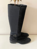 RUSSELL & BROMLEY BLACK SUEDE BUCKLE TRIM KNEE LENGTH BOOTS  SIZE 4/37