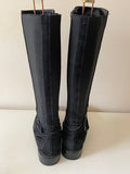 RUSSELL & BROMLEY BLACK SUEDE BUCKLE TRIM KNEE LENGTH BOOTS  SIZE 4/37