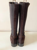 RUSSELL & BROMLEY BROWN SUEDE BUCKLE TRIM KNEE LENGTH BOOTS  SIZE 4/37