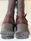 RUSSELL & BROMLEY BROWN SUEDE BUCKLE TRIM KNEE LENGTH BOOTS  SIZE 4/37