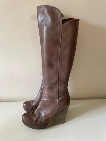 DANIEL BROWN LEATHER WEDGE HEEL TALL BOOTS SIZE 6/39